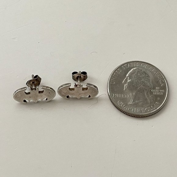 TM & DC Comics Batman Logo Earrings Cutout Sterling Silver Stud - Picture 2 of 13